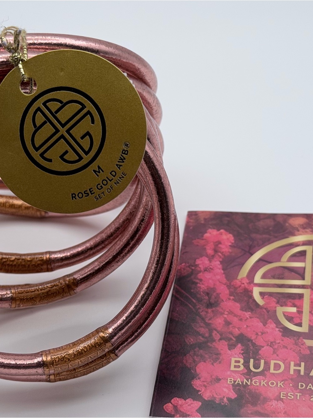 BuDhaGirl Medium Rose Gold Bangle Set of Nine - Elegant Stacked Bracelets
